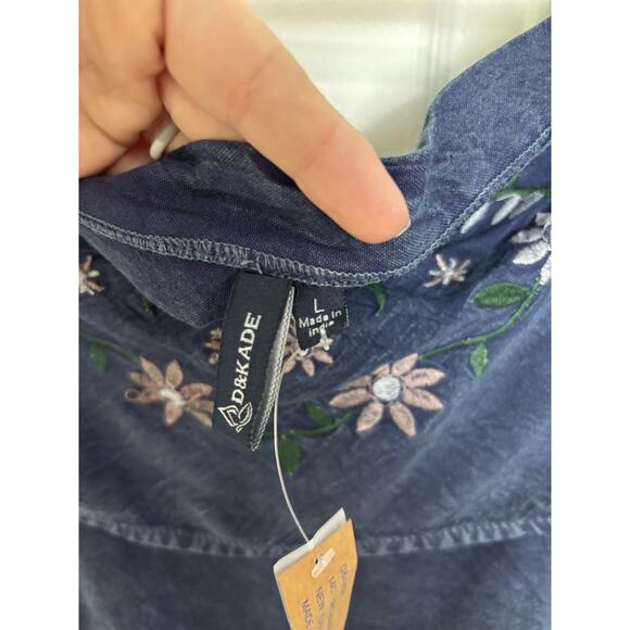 NWT Denim Chambray Floral Embroidered Dress Size Large Western Rodeo Boho - Picture 8 of 9